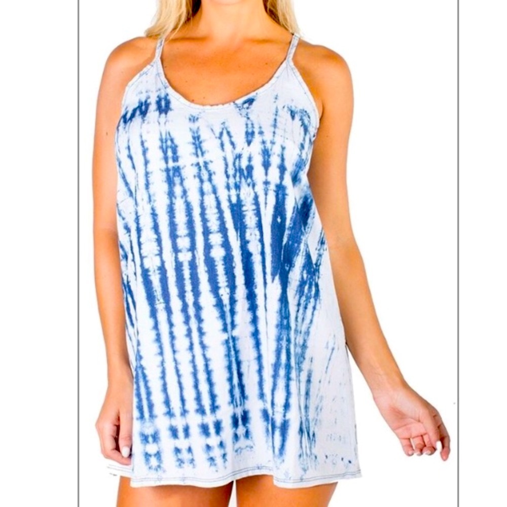 🔴 CLEARANCE🏝️ NWT DENIM COTTON RAZOR-BACK TIE-DYE DRESS/SWIM COVER-UP Womens S M